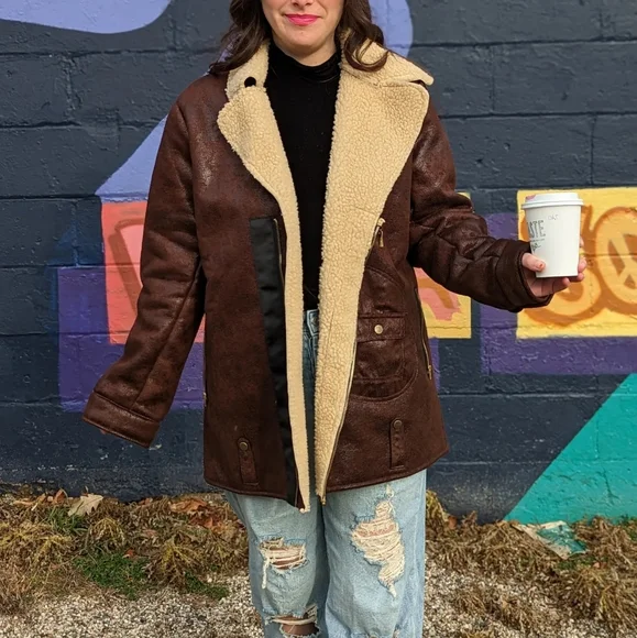 Faux Leather Jacket with Sherpa Liner - Picture 2 of 6